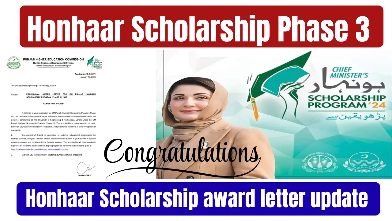 Honhaar Scholarship award letter